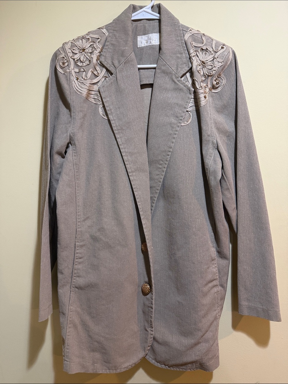 Women’s Cache Taupe Embroidered Shoulder Longline Blazer Jacket